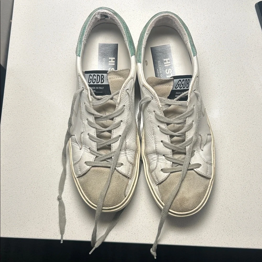 GOLDEN GOOSE Hi Star Sneakers In White/Anise Size 38 - Picture 4 of 7